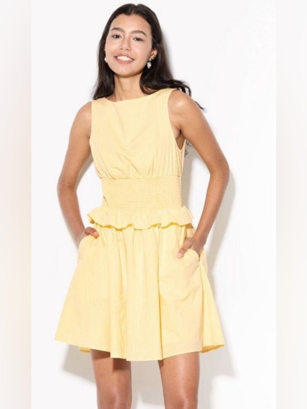 wild fable Yellow Sleeveless Smocked Waist Ruffle Hem Dress